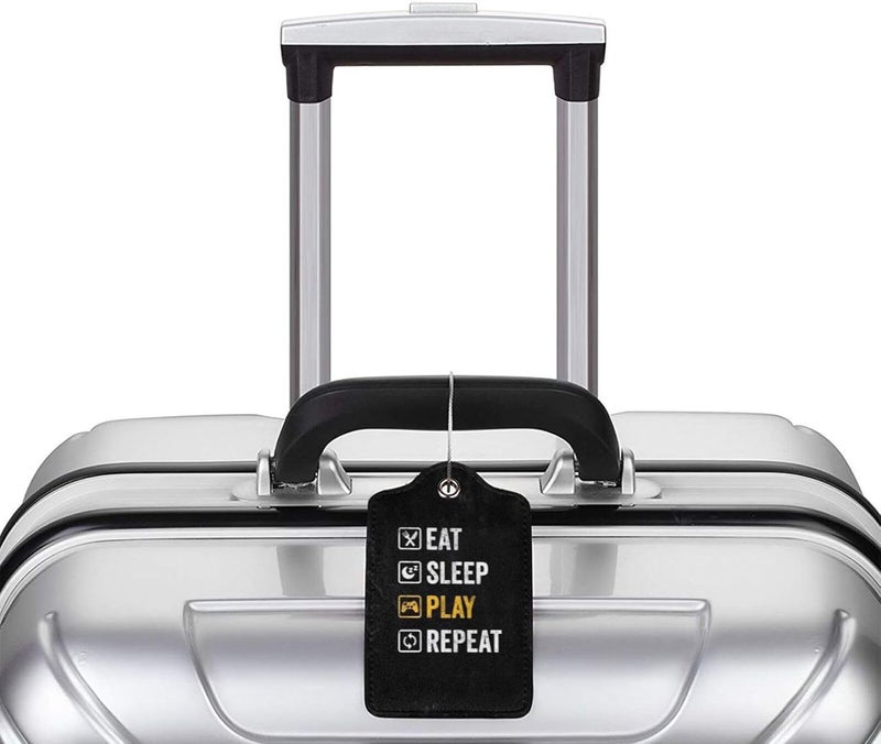 GACCAP 2 Pack Luggage Tags for Suitcase, Privacy Cover ID Label with Stainless Steel and Address Card for Travel Bag Backpack Cruise Ship Essentials Tag Men Boys - Eat Sleep Play Repeat - Image 5